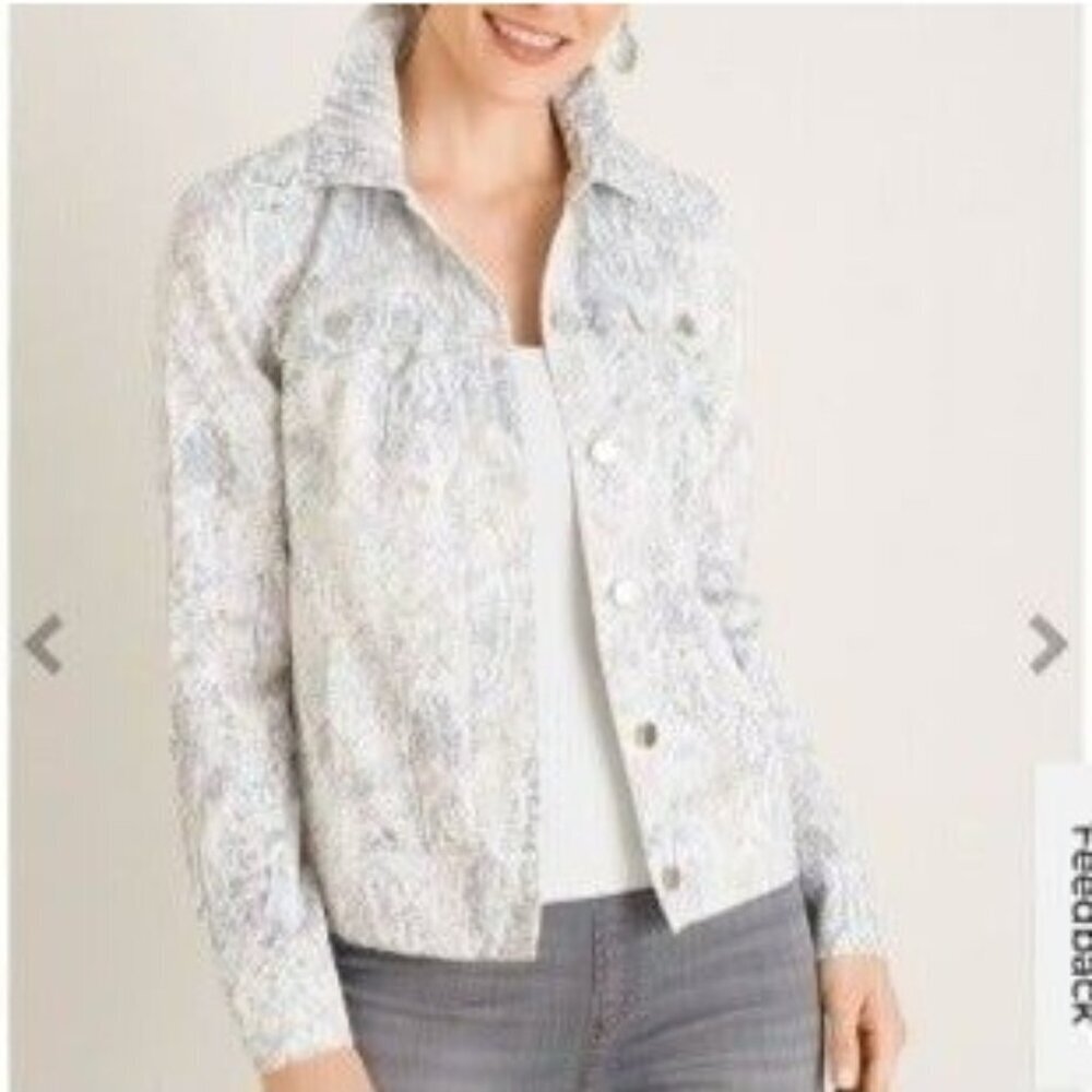 NWOT Chico's Python-Print Satin Denim Jacket - Size 8